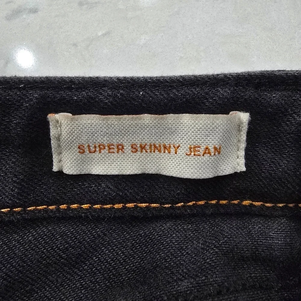 Tory Burch Super Skinny Jeans Black Denim Logo Hardware Womens Size 29